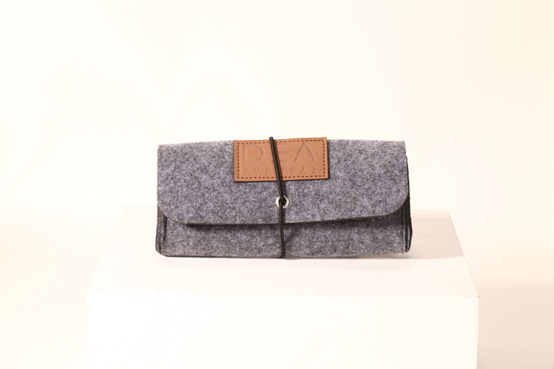 A felt glasses case soft bag, with an elastic rope to hold, the design is very clever