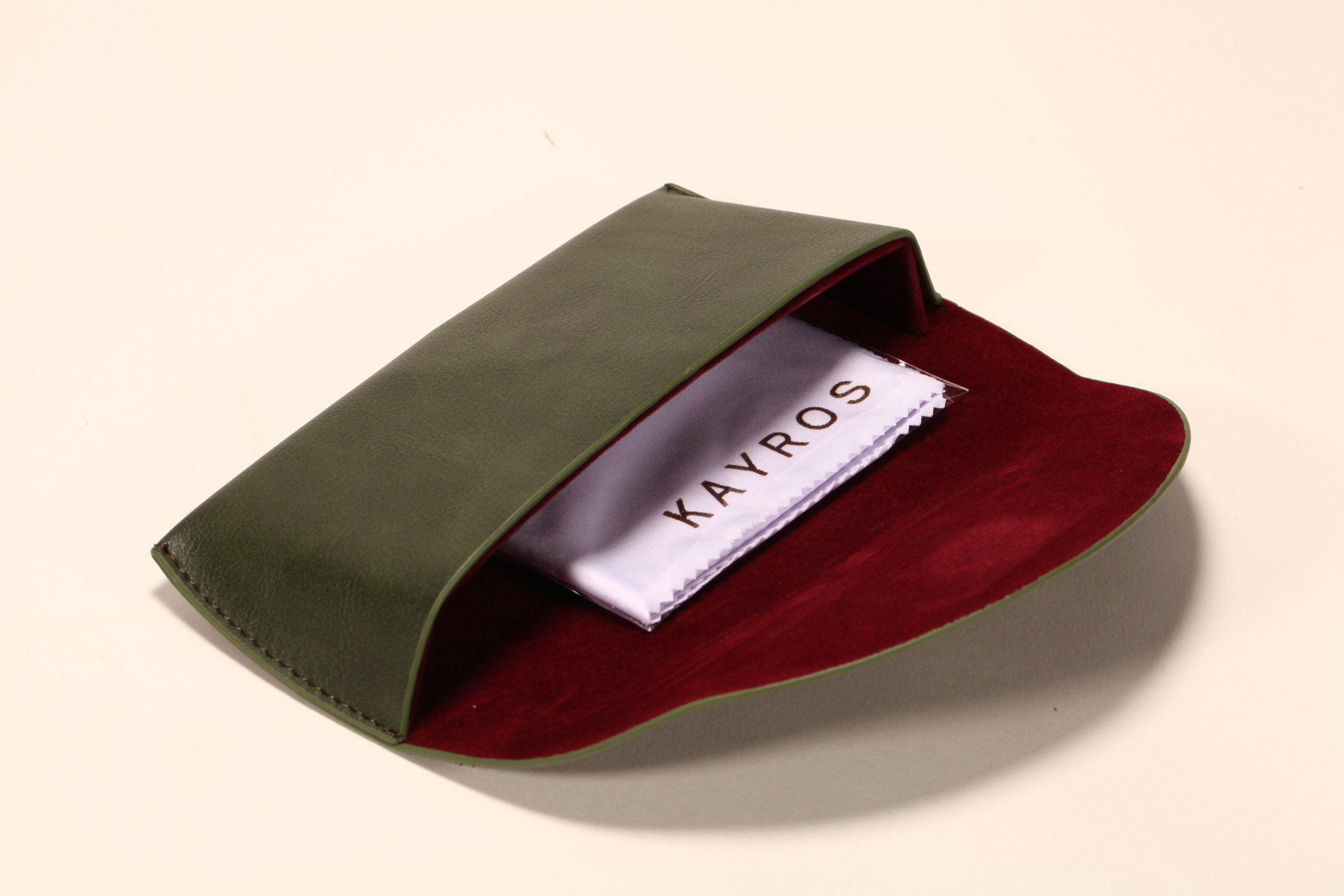 An army-green eyeglass case soft bag with customizable leather, LOGO and color