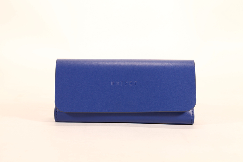 A dark blue eyeglass case soft bag with customizable LOGO and color