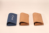 3 types of glasses case soft bag, of which 2 are brown wood grain material, 1 is dark blue jeans material,