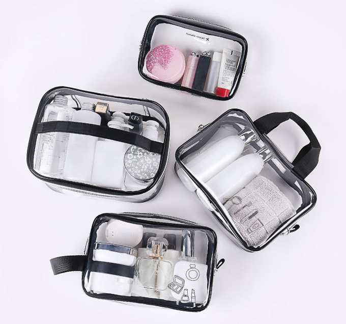 Environmentally friendly multi-function transparent tpu cosmetic bag Travel Large-capacity waterproof wash storage bag set of four