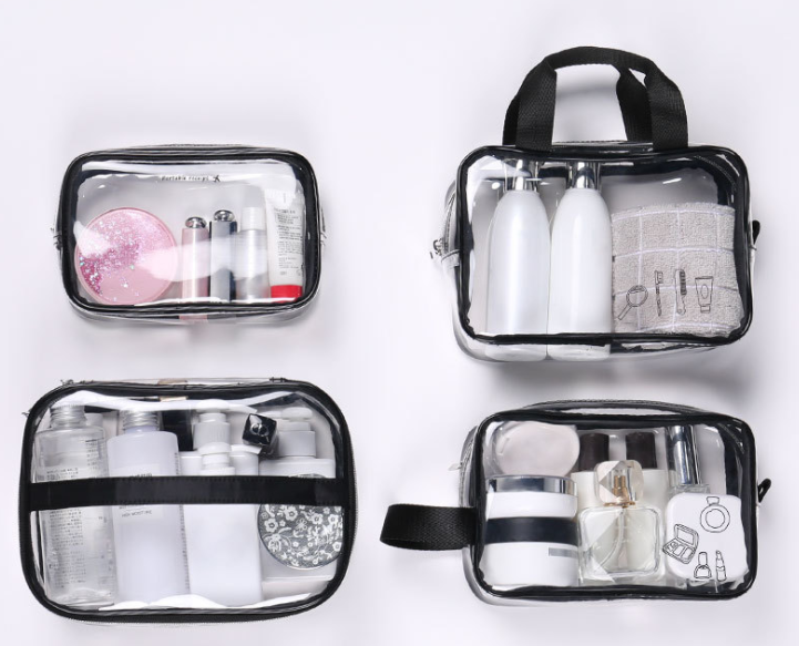Environmentally friendly multi-function transparent tpu cosmetic bag Travel Large-capacity waterproof wash storage bag set of four