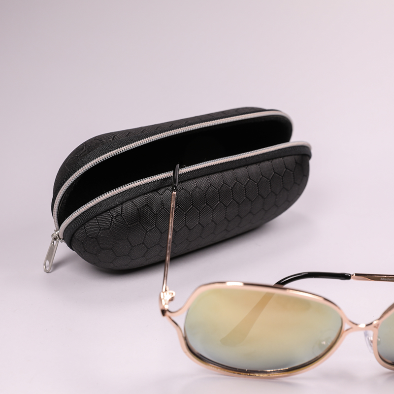 2021 Glasses Case Sunglasses Black Glasses Case Printed with LOGO, Zip Type Printed with Hexagonal Pattern