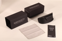 Glasses case set, including a paper box, an instruction manual, and a glasses cloth.
