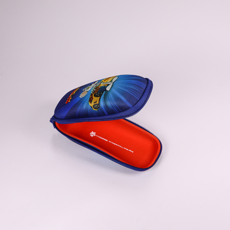 2021 Glasses Case A blue, cartoon-printed, zip-end case for sunglasses