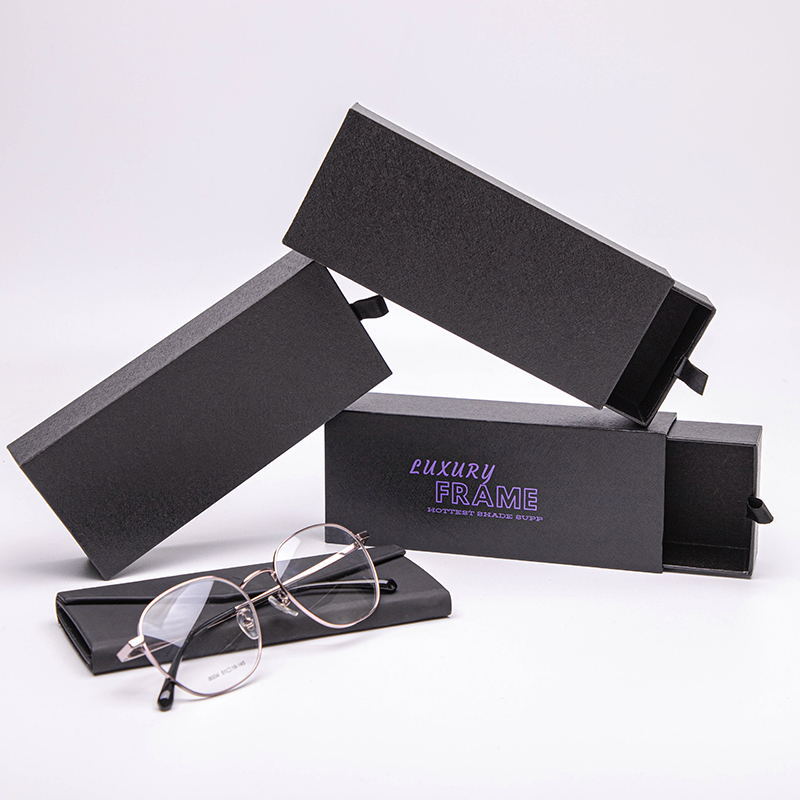 Black drawer paper cardboard packaging for glasses case
