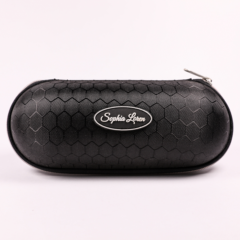 2021 Glasses Case Sunglasses Black Glasses Case Printed with LOGO, Zip Type Printed with Hexagonal Pattern